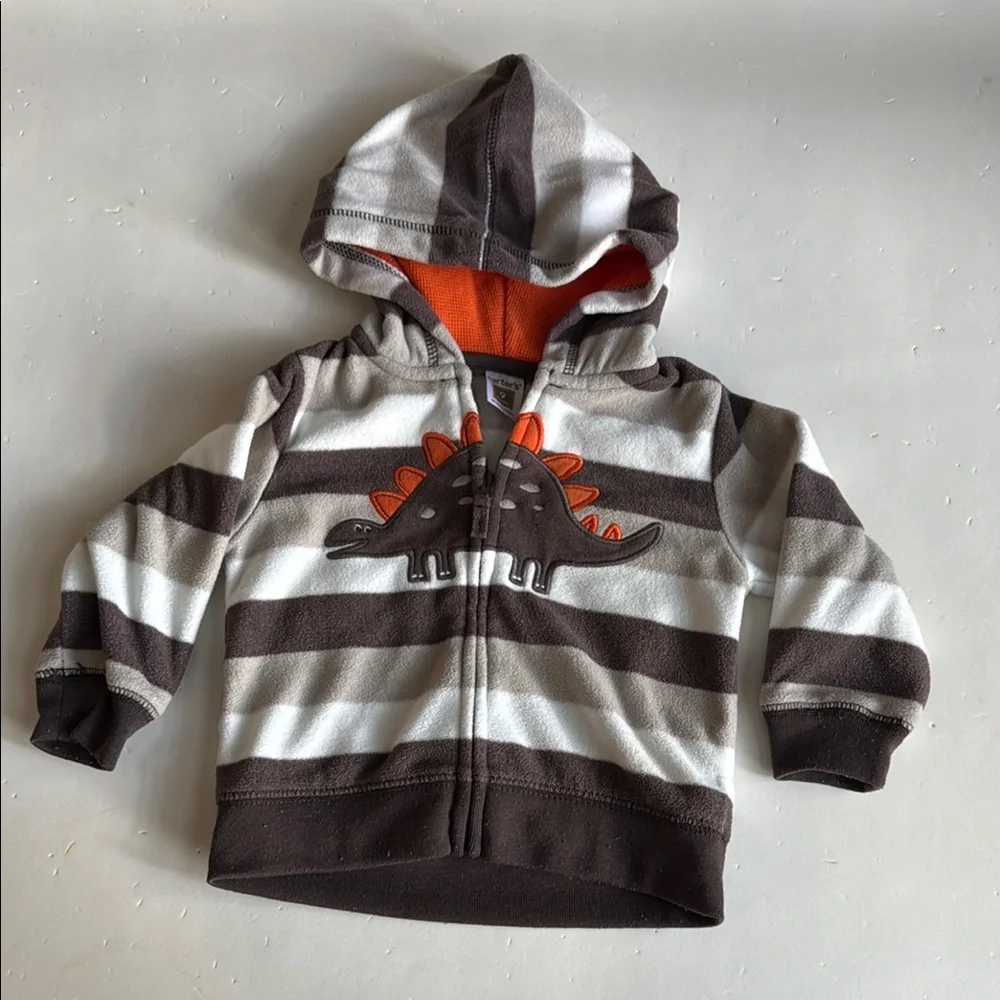 Carter's Brown & Tan Striped Dinosaur Hoodie Size 9 Months